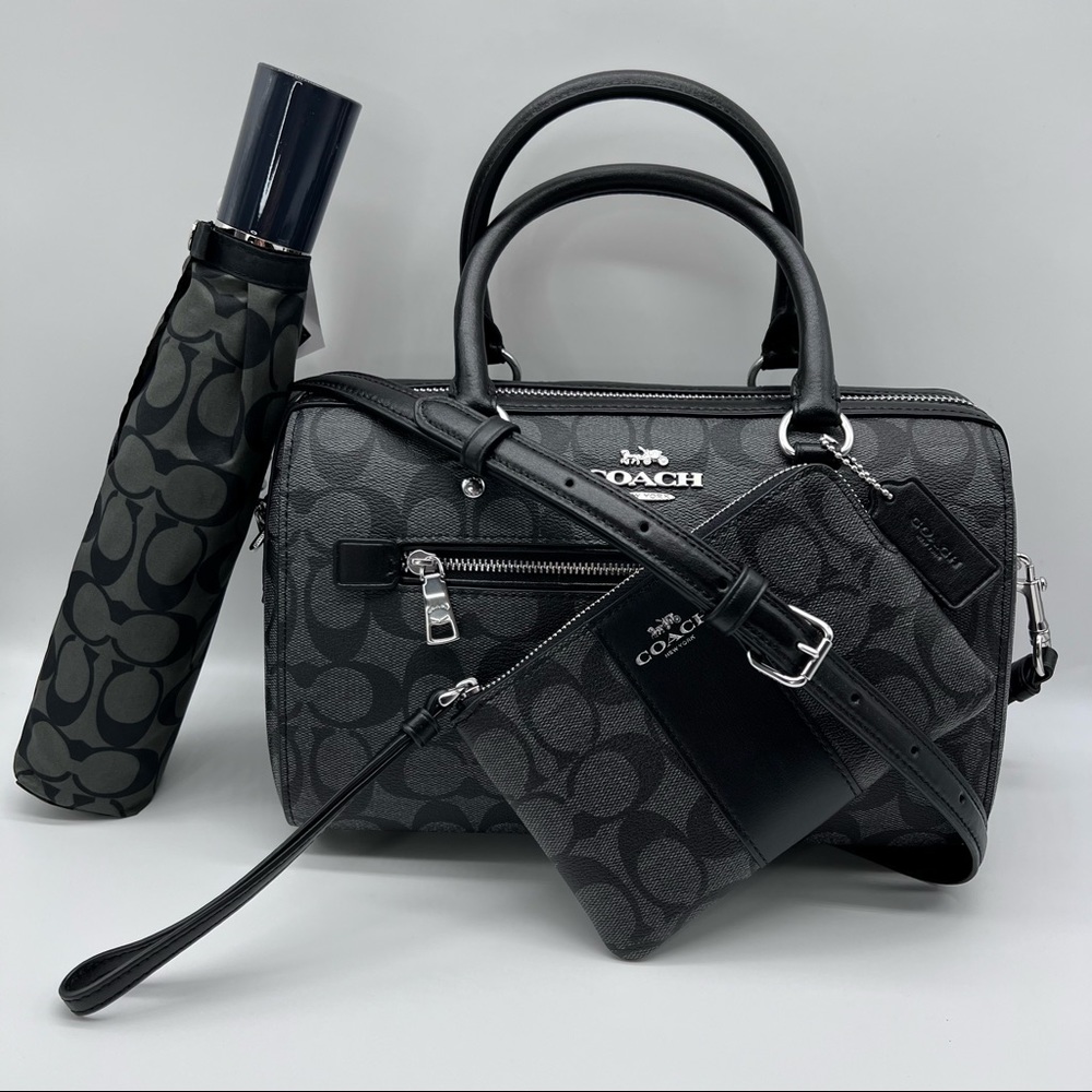 Coach 3Piece Set Rowan Satchel, Zip Wristlet, Umbrella. Signature Canvas.